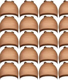 baratos -20pcs Stocking Caps for Wigs Beige Wig Cap for Women Stretchy Nylon Wig Cap