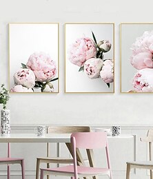 cheap -3 Panels Peony/ Pink Flower Wall Art Wall Hanging Gift Home Decoration Rolled Canvas No Frame Unframed Unstretched