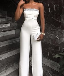 economico -Tute Abito Elegante Ospite di matrimonio Prom Lunghezza intera Senza maniche Senza spalline Tessuto elastico con Paillettes Colore puro