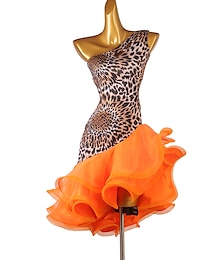 olcso -tánc salsa latin tánc ruha lépcsőzetes fodrok hasított közös női edzés teljesítmény ujjatlan magas spandex organza salsa trikó