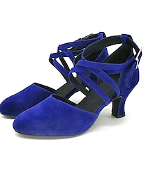 voordelige -Dames Ballroom schoenen Moderne dansschoenen Oefenen Ballroomdansen Wals Feest / Avond Zacht Effen kleur Cuba-hak Ronde Teen Gesp Volwassenen blauw