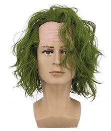 abordables -Hommes adultes chauve court bob bouclés vert foncé joker perruque cosplay anime perruque