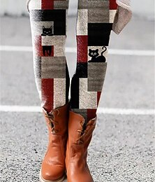 olcso -Női Szabályos Harisnyanadrág Leggingek Kényelmes leggings Divat Dizájn Harisnyanadrág Teljes hossz Közepes csípő Cica Pitypang Nyomtatott Alakformáló Mokaszinok Hasformáló Mikroelasztikus Halloween