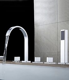 billiga -badkarskran flerhålsdäck monterad med handdusch, badkarspåfyllningsblandare i mässing 5 hål 3 handtag krom