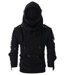 abordables -Homme Sweat à capuche Tactique Noir Capuche Couleur unie Rivet Frais Hiver Vêtement Tenue Pulls Capuche Pulls molletonnés manche longue