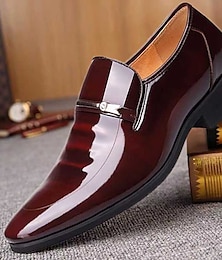 cheap -Men's Business Patent Leather Shoes Autumn Winter Men's New Pointed Toe Slip-On Shoes Low-Top Formal Plus Size Leather Shoes