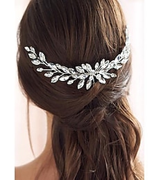 baratos -Pentes de cabelo Decoração de Cabelo Peça para Cabeça Liga Casamento Ocasião Especial Estilo bonito Romântico Com Pérolas Sintéticas Cristal / Strass Capacete Chapéu