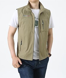 billiga -Herr Väst Gilet Fiskeväst Vandringsväst Ärmlös väst Gilet Jacka Utomhus Gata Helgdag Dagliga kläder Streetwear Elegant och modernt Vår Höst Ficka Polyester Håller värmen Snabb tork Ren färg Dragkedja