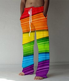 お買い得  -男性用 ズボン サマーパンツ ビーチパンツ ポケット ドローストリング 弾性ウエスト 虹色 グラフィック 履き心地よい 高通気性 カジュアル 日常 祝日 ストリートファッション デザイナー イエロー ブルー