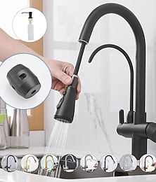 cheap -Kitchen Sink Mixer Faucet Pull Out Sprayer with Soap Dispenser, 360 swivel Black Single Handle Brass Taps Pull Down, Deck Mounted Hot Cold Water Hose Filter Tap