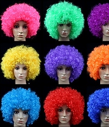 abordables -perruques de carnaval plus la taille yaki afro bouclés bob perruque longueur moyenne brun cheveux synthétiques homme femme enfants mignon cosplay couleur rouge perruques de carnaval perruques