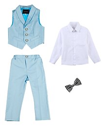 billige -drenge skjorte til børn & buksebeklædningssæt 4 stykker langærmet marineblå ensfarvet bomuld skoleferie blid preppy-stil 3-13 år