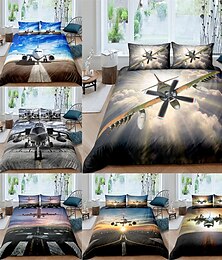 abordables -Literie 3d avion impression housse de couette ensembles de literie housse de couette avec 1 housse de couette ou couvre-lit imprimé, 2 taies d'oreiller pour lit double/queen/king
