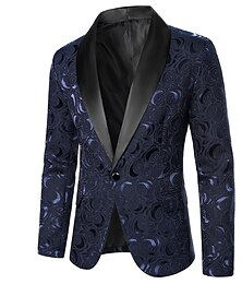 abordables -Hombre Chaqueta chaqueta Boda Fiesta / Noche Ajustado Otoño Invierno Raya Elegante Tradicional / Retro Diseño Regular Regular Ajuste regular Azul Marino Chaquetas