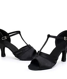 cheap -Women's Latin Shoes Satin Heel Cuban Heel Customizable Dance Shoes Gold / Black / Brown / Leather