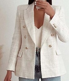 cheap -Women's Blazer Casual Jacket Lightweight Comfortable Formal Office / Career Street Weekend Button Pocket Double Breasted Turndown Fashion Professional OL Style Formal Solid Color Regular Fit Outerwear