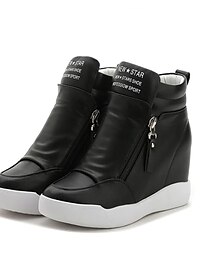 baratos -Botas femininas de cano alto com zíper lateral – botas esportivas casuais de couro sintético para uso diário