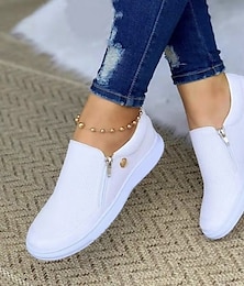cheap -Women's Sneakers White Shoes White Shoes Plus Size Slip-on Sneakers Outdoor Daily Solid Color Flat Heel Round Toe Basic Casual Minimalism Walking Mesh Zipper Black White Gold