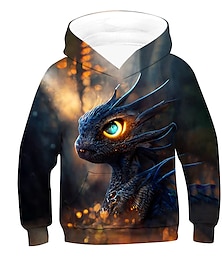 cheap -Kids Unisex Hoodie Long Sleeve 3D Print Dragon Graphic Animal Pocket Brown Children Tops Fall Winter Fashion Cool Daily Outdoor Regular Fit 3-12 Years