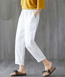cheap -Women's Linen Pants Normal Faux Linen Plain Black-White Black+Grey Fashion Mid Waist Ankle-Length Work Casual Summer Spring &  Fall