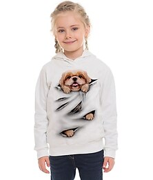 ieftine -Fete 3D Animal Câțel Hanorac cu Glugă Manșon Lung Tipărire 3D Toamnă Iarnă Modă Șic Stradă Adorabil Copii 3-13 ani În aer liber Zilnic Interior Fit regulat