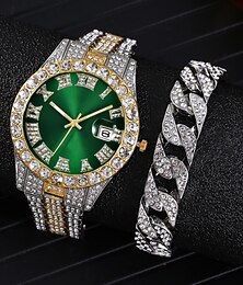 cheap -Quartz Watch for Women Analog Quartz Geometrical Classic Big Face Full Iced Out Watch for  Bracelet Big Gold Cuban Chain Watch Hip Hop Watch