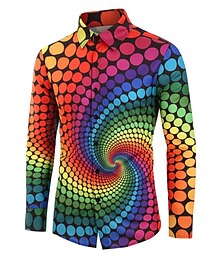 cheap -Men's Optical Illusion Geometric Pattern Shirt Button Up Shirt Long Sleeve Vintage Designer Retro Casual Outdoor Holiday Fall & Winter Turndown Print Button-Down Blue Black White Light Green Black