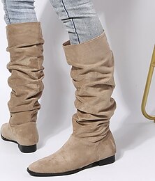 baratos -botas femininas de camurça, cano alto, com sola plana, ideais para uso casual e roupas confortáveis