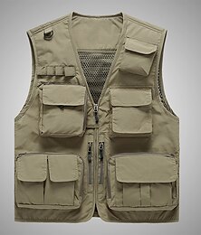 billiga -Herr Väst Gilet Fiskeväst Vandringsväst Ärmlös väst Gilet Jacka Utomhus Gata Helgdag Dagliga kläder Streetwear Elegant och modernt Sommar Vår Ficka Polyester Andningsfunktion Snabb tork Ren färg