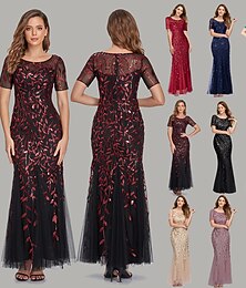 preiswerte -Goldene Zwanziger 1920er Cocktailkleid Knöchellänge Kleid Weihnachtsfeier Kleid Abendkleid Kurze Ärmel Der große Gatsby Charleston Hochzeitsgast Pailletten Rundausschnitt Kostüm Damen Maskerade