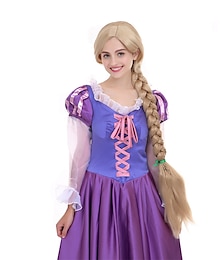 economico -Angelaicos Parrucca per Donne Lunghezza 47 Pollici Treccia Bionda Rapunzel con 10 fiori Parrucche di Halloween