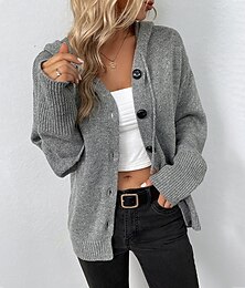 cheap -Women's Cardigan Sweater Hooded Crochet Knit Polyester Button Knitted Hooded Fall Winter Tunic Daily Holiday Date Stylish Casual Soft Long Sleeve Solid Color Black White Gray S M L