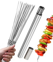 halpa -sarja 15 kpl vartaita & 1 putki säilytys ruostumattomasta teräksestä kabob vartaat raskaat grillivartaat grillivartaat resuable bbq tikkuja shish lihalle katkarapu kana litteät vartaat