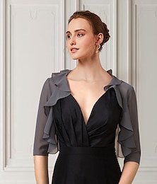 economico -Coprispalle a mezza manica in chiffon per matrimonio/festa/sera da donna con volant a cascata/abito da invitata a nozze per stupire 2025