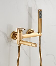 billiga -vintage badkarskran dubbel pip väggmonterad gyllene, badkarspåfyllningsblandare i mässing med handdusch, keramisk ventil enkelhandtagskontroll