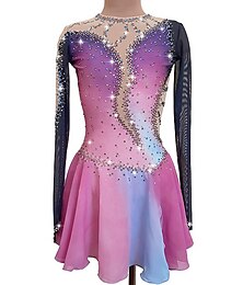 levne -Šaty na bruslení Dámské Dívčí Buz Pateni Šaty Růžová Otevřít Zpět Spandex Vysoká pružnost Trénink Soutěž Bruslařské oblečení Ručně vyrobeno Křišťál a napodobenina Dlouhý rukáv Bruslení Krasobruslení