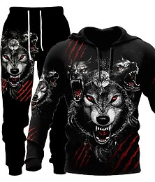 economico -Per uomo Grafico Animale Lupo 2 pezzi Set di felpe 3D Tuta Felpe con cappuccio Manica Lunga Pantaloni lunghi Con Cappuccio Streetwear Designer Essenziale Sport & Outdoor Casuale Sportivo Stampato