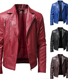 economico -Per uomo Giacca di pelle sintetica Giacca sportiva Giacca da motociclista Giacca in pelle rossa Informale Moto Tenere al caldo Anti-pioggia Bordo in pelliccia sintetica Autunno Colore puro Casual