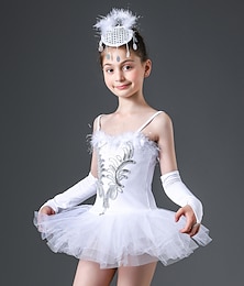 abordables -Tenues de Danse pour Enfants Ballet Robe Plumes / Fourrure Imprimé Couleur Pure Fille Entraînement Utilisation Sans Manches Taille haute Tulle Polyester