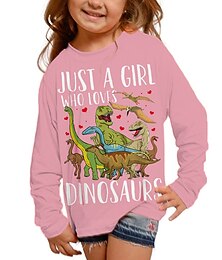 preiswerte -Rosa Dinosaurier-T-Shirt mit 3D-Motiv für Mädchen, langärmlig, 3D-Druck, Herbst, Winter, aktiv, modisch, täglich, Polyester, Kinder 3–12 Jahre, Outdoor, täglich, normale Passform
