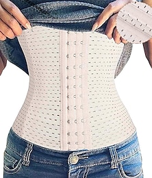 cheap -Corset Women's Waist Trainer Shapewears Office Running Gym Yoga Plus Size Creamy-white Black Brown Sport Breathable Hook & Eye Tummy Control Push Up Front Close Solid Color Summer Spring Fall