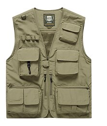 billiga -Herr Väst Gilet Fiskeväst Vandringsväst Ärmlös väst Gilet Jacka Utomhus Gata Helgdag Dagliga kläder Streetwear Elegant och modernt Sommar Vår Ficka Polyester Andningsfunktion Snabb tork Ren färg