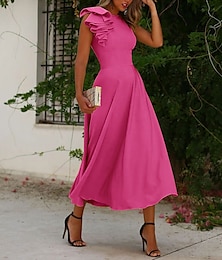 preiswerte -A-Linie Cocktailkleider Elegantes Kleid Hochzeitsgast Heimkehr Knöchellang Ärmellos Juwelenausschnitt Herbsthochzeitsgast Stretchstoff mit Rüschen Einfarbige Derby Kleider 2025