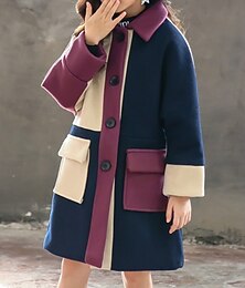 abordables -Chica 3D Chaqueta de invierno para niños Bloque de color Abrigo Manga Larga Primavera Otoño Activo Adorable Niños 3-12 años Ajuste regular