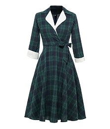 ieftine -rochie tartan dama rochie leagan rochie in carouri rochie vintage verde rosu cu maneca lunga in carouri siret iarna toamna guler de camasa rochie matura de iarna rochie de toamna 2022 s m l xl xxl
