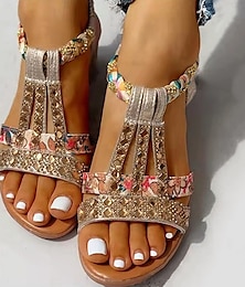 billige -Dame Sandaler Boheme Wedge-sandaler Fest Daglig Strand Sommer Glimtende glitter Kile Hæl Elegant Afslappet Sød PU / Læder Polyester Elastisk bånd Farveblok Sølv Mørkebrun Sort