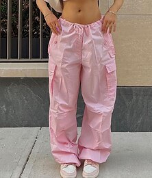 economico -Per donna Pantaloni cargo Pantaloni Pantaloni larghi Di tendenza Vita bassa Tinta unica Tasche cascante Asciugatura rapida Anelastico Casual Nero Bianco Rosa Cachi Quattro stagioni Morbido