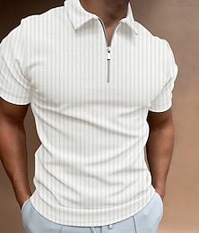 cheap -Men's Polo Shirt Golf Shirt Casual Going out Quarter Zip Short Sleeve Sports Designer Striped Solid Colored Zipper Summer Slim Black White Navy Blue Khaki Light Blue Gray Polo Shirt