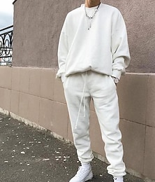 voordelige -Voor heren Trainingspak Sweatshirt Licht kaki. blauw Paars Blozend Roze Geel Strakke ronde hals Effen Kleur 2-stuks Sport & Outdoor Casual Streetwear Streetwear Sportkleding Casual Winter Herfst