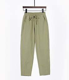 preiswerte -stylische klassische damen chinos haremshose kordelzug elastischer bund knöchellange hose lässig ausgehen mikroelastisch einfarbig baumwollmischung komfort atmungsaktiv mittlere taille grün weiß